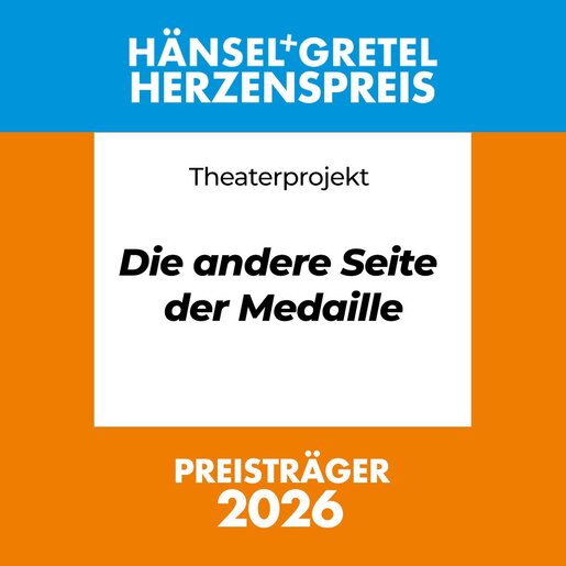 Grafik mit Text "Die andere Seite der Medaille - Preisträger 2026" in einem weißen Kasten auf orangenem Hintergrund. 